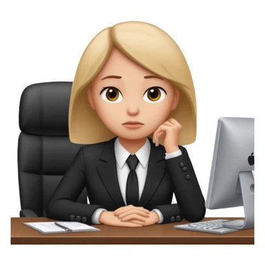 female office worker sad face on computer interview sticker