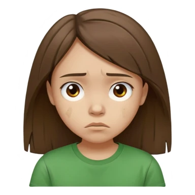 Young girl with straight, damaged, unkempt hair, wearing a green T-shirt, with a sad and discouraged expression on her face. sticker