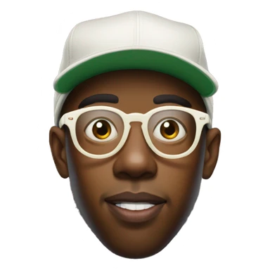 tyler the creator, with glasses and a russian cap sticker