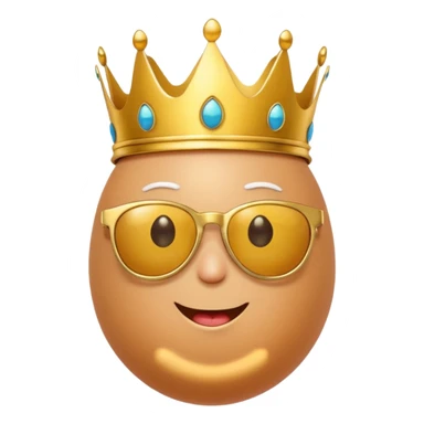 a funny, proud cartoon-style egg character wearing sunglasses and a small crown, solid orange background. sticker