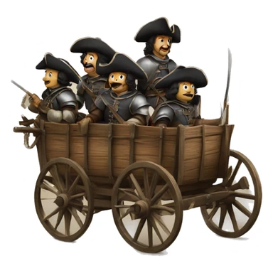 four 17th century musketeers driving mail wagon sticker