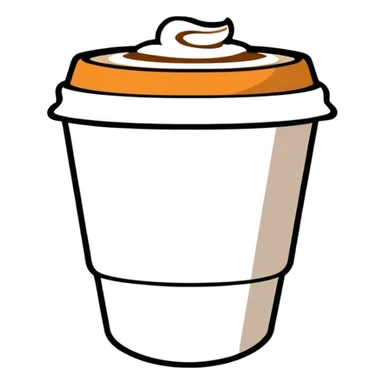 cappuccino cup with a label and a lid, cute cartoon sticker style sticker