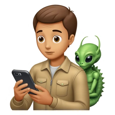 Guy reading about aliens on his phone sticker