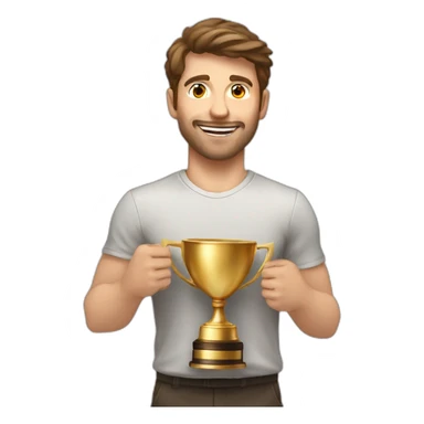 the white European man brown hair Celebrating, Raising a gold trophy in your hands, full body sticker