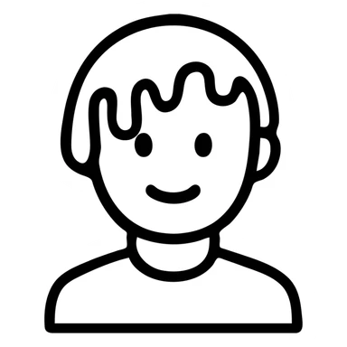 person with purple slime covering hair, smiling, bold outlines sticker