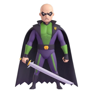 bald supervillain with razor-themed costume, sharp blade weapons, menacing expression sticker