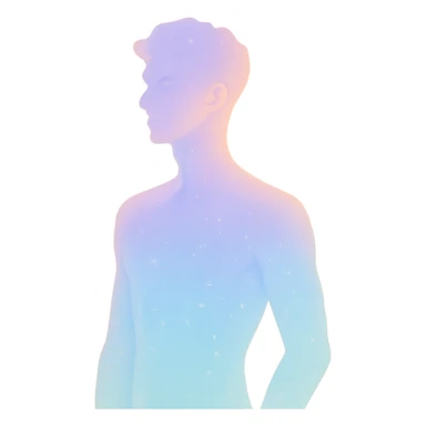 confident male figure with a pastel aura and subtle sparkle, embodying beauty and magnetic charm, in a minimalist silhouette sticker