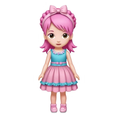 Isolated detaile illustration of the most modern raspberry torte doll figurine full body with pink hair and a hairband sticker