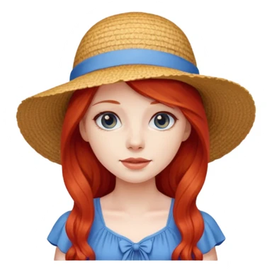 girl_wearing_summer_hat, red long hair, blue dress sticker