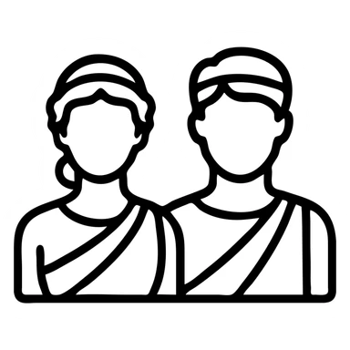 Greek couple, male and female, ages 20-35, in a minimal line art style, simple, clean lines, elegant sticker