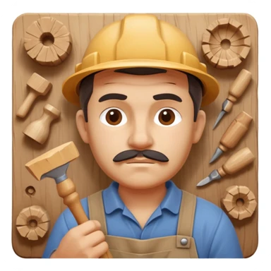 wood carving carpenter portrait, head and shoulders only, carving wooden figure with chisel, wood shavings visible, focused craftsman expression, artisan workshop vibe, 3D cartoon style, mobile game icon style, clean background, no text, no watermark
 sticker