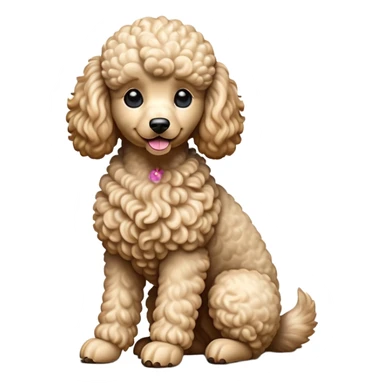 cinematic-[poodle]-realistic-full-body-sitting-emoji,-tail-resting-loosely-beside-its-paws,-head-tilted-dramatically, -curly-[cream]-fur,-simplified-yet-realistic-focused-features,-highly-detailed,-glowing-with-an-almost-sarcastic-glow sticker