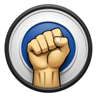 Round emblem symbolizing combat sports, featuring a clenched fist facing forward at the center. The fist is bold and strong, representing power and skill in martial arts. Surrounding the fist are dynamic lines, giving the emblem a sense of motion and energy, emphasizing the intensity of combat.  sticker