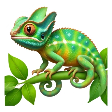 cinematic cute-smiling baby chameleon-realistic emoji,-blending-with-vibrant-greenery.-detailed-scales-in-shifting-colors,-showing-the-chameleon’s-ability-to-camouflage.-soft-natural-light-highlights-its-texture.-light-background, zoomed into its face sticker