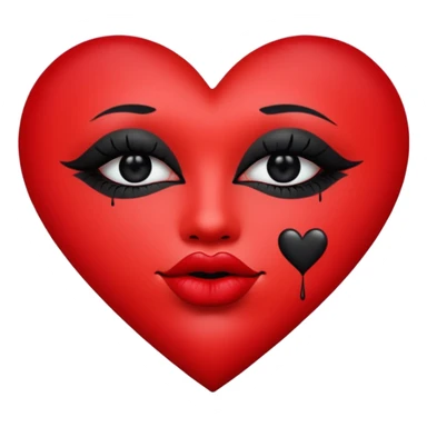 A solid red gradient heart, with three black lipstick kiss marks of different angles printed on it, retro matte texture, high contrast, clean edges, sticker style, romantic and sexy vibe, minimalist 2D illustration, no background
 sticker