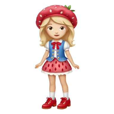 pretty and cute realistic strawberry shortcake full body with red shoes standing sticker