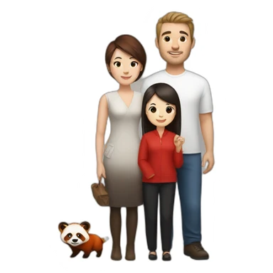 White brunette man and Chinese woman with red panda and buffalo sticker