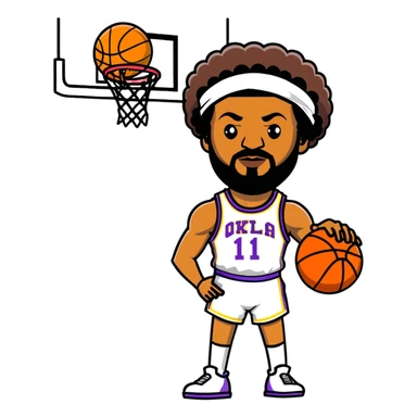 Wilt Chamberlain basketball player, tall, afro, headband, holding basketball sticker