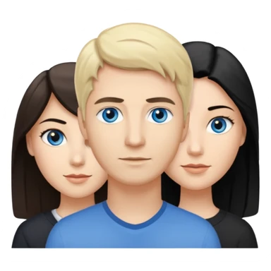 Blond woman blue eyes on left. Man with black hair and greye eye in the middle. Brown hair woman with greye eyes on the right sticker
