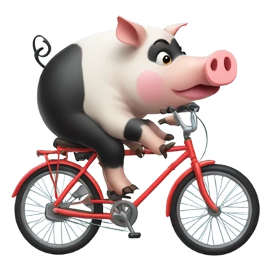 Pig on a bike licking a panda sticker