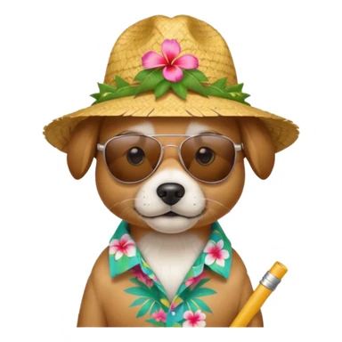 dog with sunglasses and straw hat, hawaii shirt sticker