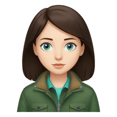 brunette with blue eyes skiing in a forest green jacket sticker