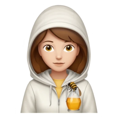 female bee keepers with brown hair, white outfit, white hood sticker