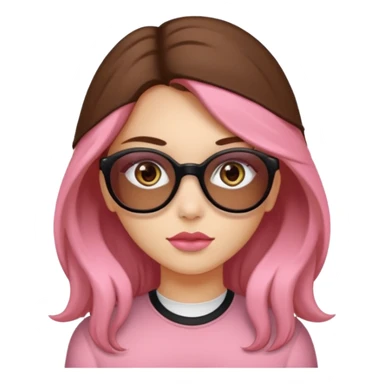 Una ragazza con capelli castani mossi e lunghi e indossi occhiali neri e con una piccola rosa nella testa. Le labbra devono essere color carne, senza rossetto sticker