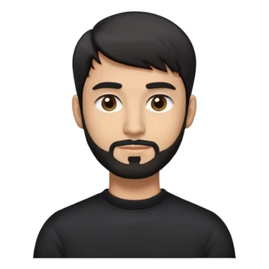 Emoji man's head of South Asian male with light skin, 5 o-clock shadow thin beard, short sides hairstyle with longer layers in top, bangs, right side hair part, and black hair. Medium fair-skinned Pakistani. Brown eyes. In a black crewneck sweater. sticker