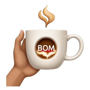 Uma mão segurando uma xicara de café com a frase "Bom Dia" escrita na xicara sticker