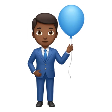 dark brown skin, office suit, hold blue balloon sticker