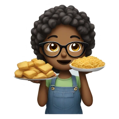 Girl with glasses stuffing her face with food sticker