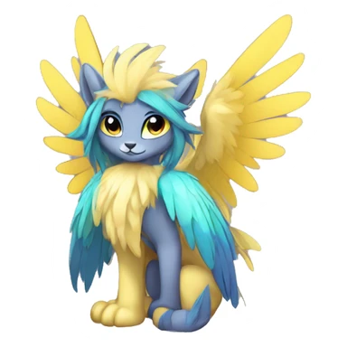 Anthro Sona Cool Edgy Cute Colorful Shy Winged Shiny Fakemon-Fantasy-Creature With Long Hair-Mane Full Body sticker