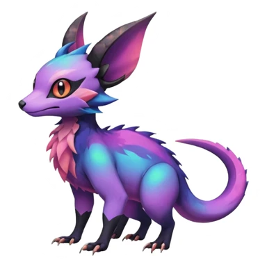 Rare epic aesthetic colorful Noivern-Salandit-Noibat-Eevee-Civet-species-Fakemon-hybrid-creature, with markings, full body sticker