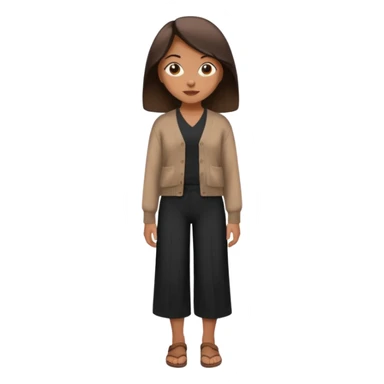 a girl wearing dark brown cardigan and black cullote pants sticker