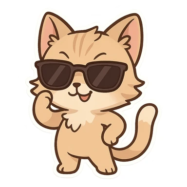 stylish cat wearing dark sunglasses, cheeky expression sticker