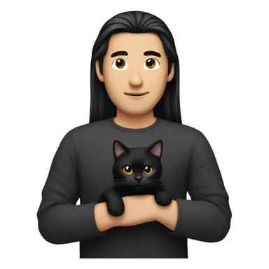 Long hair Asian man holding black cat sticker