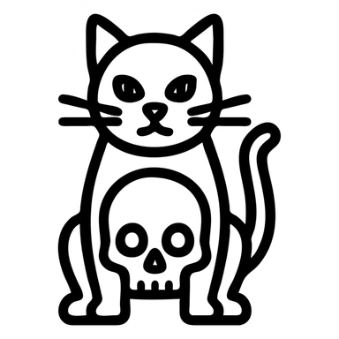 black cat and skull, minimal clean outline, no sketch lines sticker