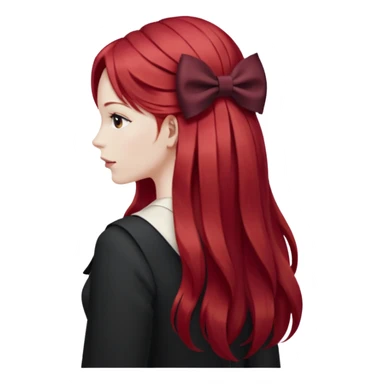 red long hairs with burgundy bow from the back sticker