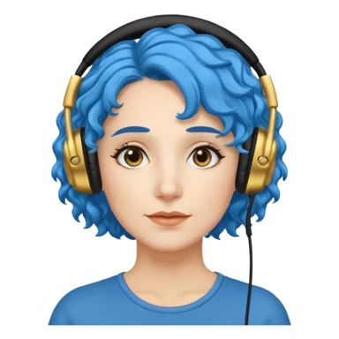 blue haired earringed heaphone wearing middle aged woman very very curly long haired sticker