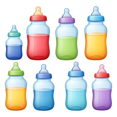 set of baby bottles in different colors and sizes sticker