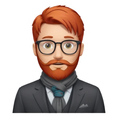 gray scarf, male,  beard, red hair, with suit, glasses sticker