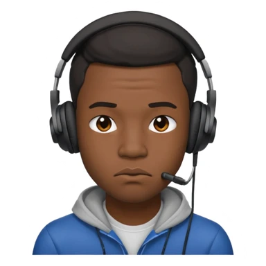 A 25-year-old black man with headphones on and pouting.Pout the lip sticker