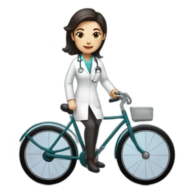 long and dark hair female doctor riding a shiny bicycle sticker