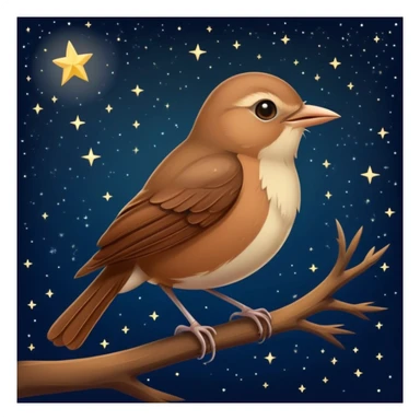 nightingale bird singing, small brown songbird against starry sky sticker