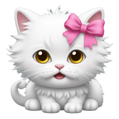 Angry baby kitty that’s white and fluffy with a pink bow on head sticker