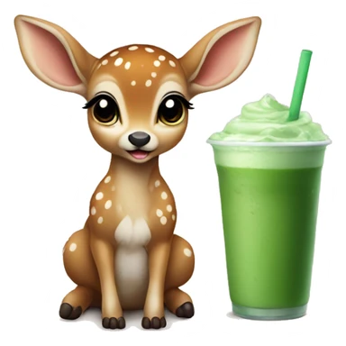 baby deer drinking iced matcha latte  sticker