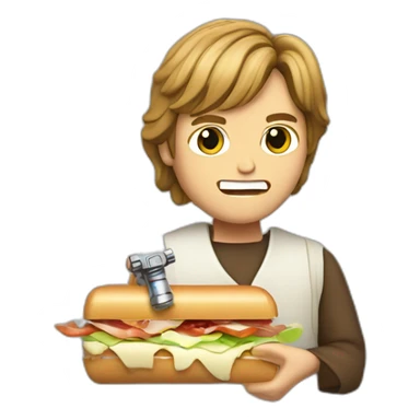 Luke Skywalker cutting sandwich with lightsaber sticker