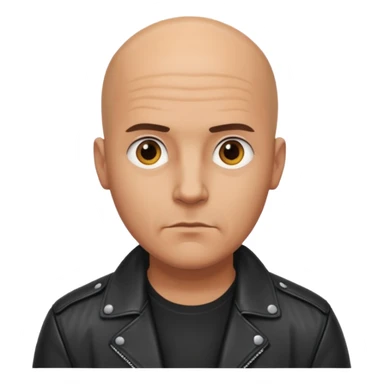 A serious bald man in a leather jacket sticker