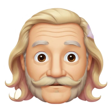 MID/OLD AGE MAN WITH LONG BLOND & bROWN WAVY HAIR; AND BROWN & GREY MOUSTACH AND BEARD, HAPPY EYES, ROSEY CHEEKS sticker